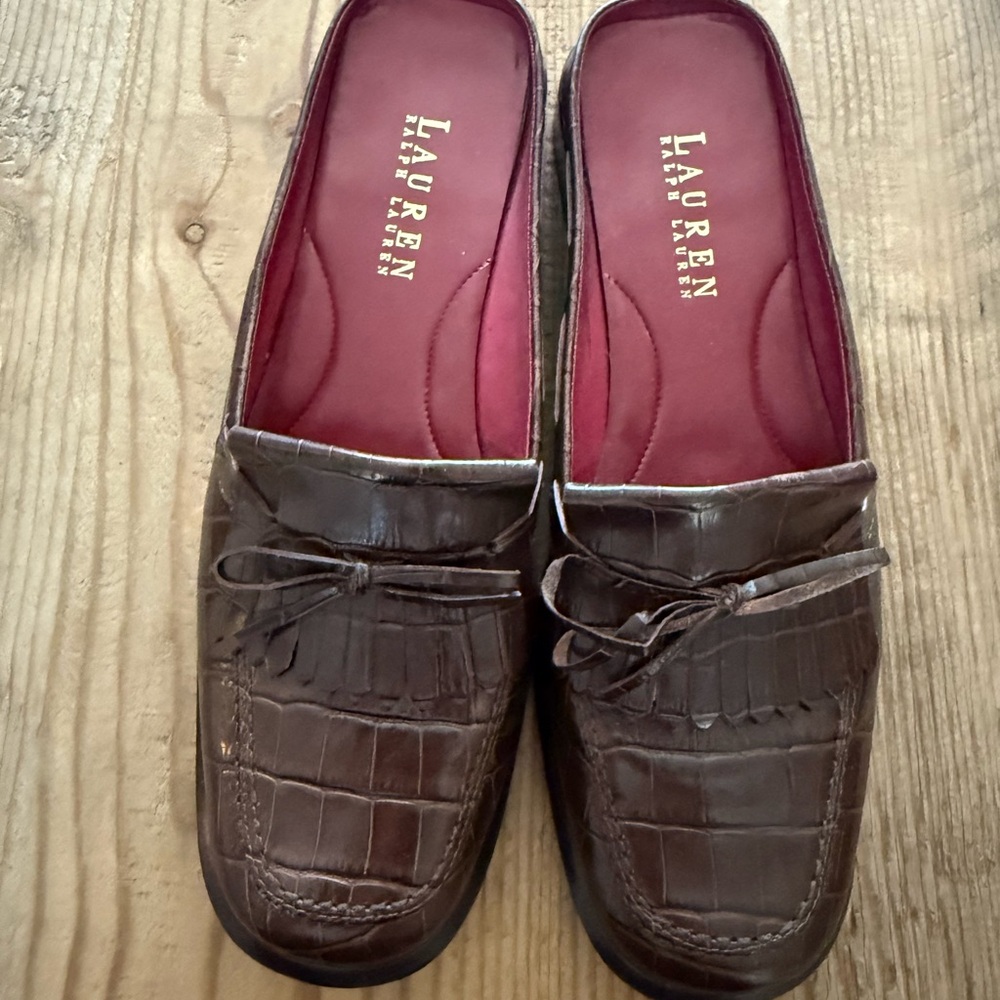 Ralph Lauren Vivian Brown Croc Loafers mule 6.5